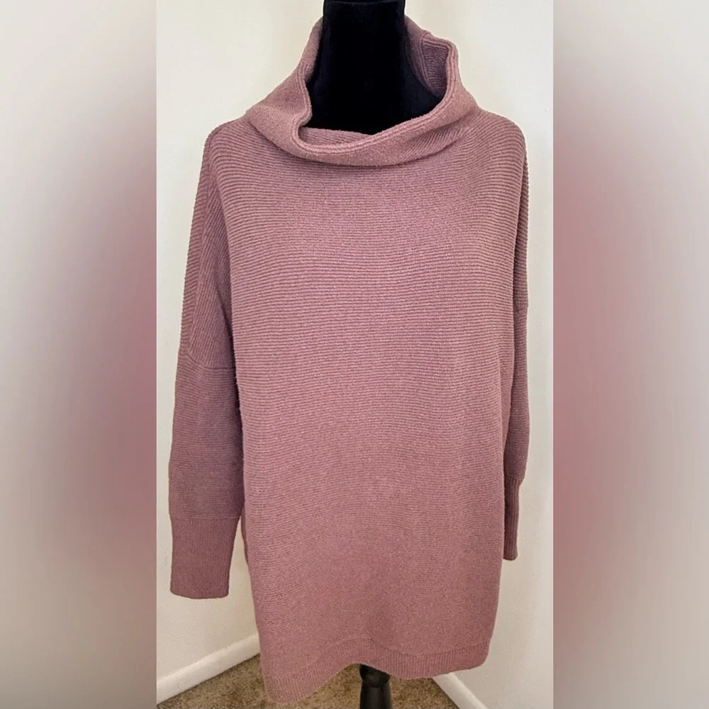Free People Ottoman Slouchy Tunic sweater brown, nutmeg mock neck oversized XS